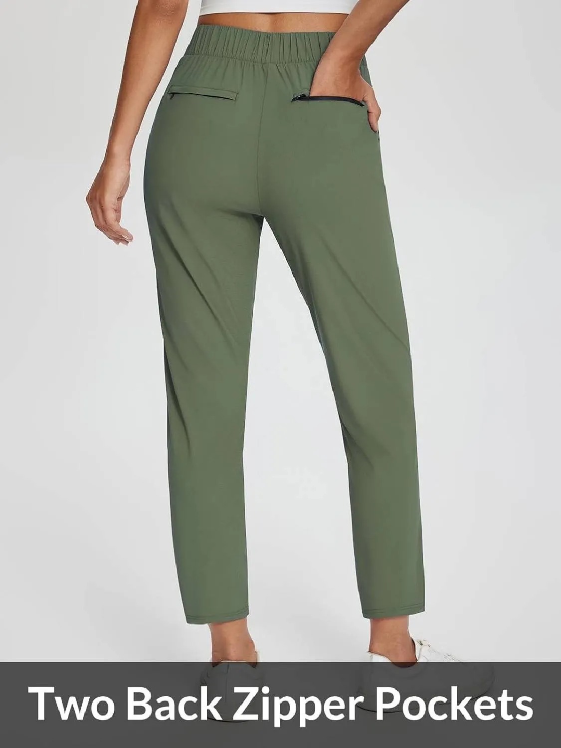 HOT SALE Women's Travel Pants Lightweight Anklle Dresss Pants With Zipper Pockets Summer UPF50