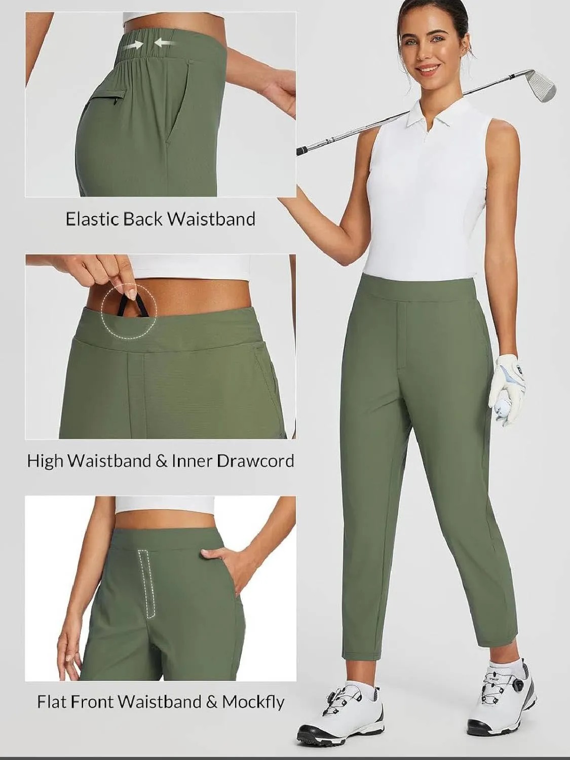 HOT SALE Women's Travel Pants Lightweight Anklle Dresss Pants With Zipper Pockets Summer UPF50