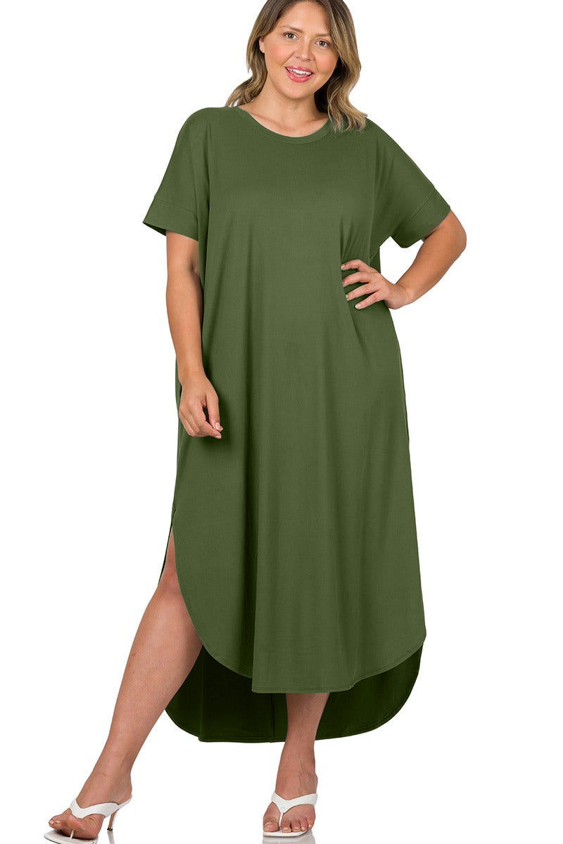 HOT SALE Round Neck Short Sleeve Side Slits Maxi Dress (Buy 2 Free Shipping)