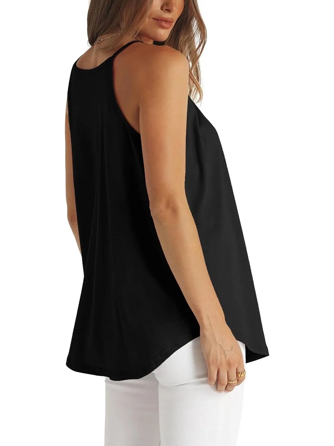 HOT SALE Women's Curved Hem Pleated Spaghetti Strap Tank Tops