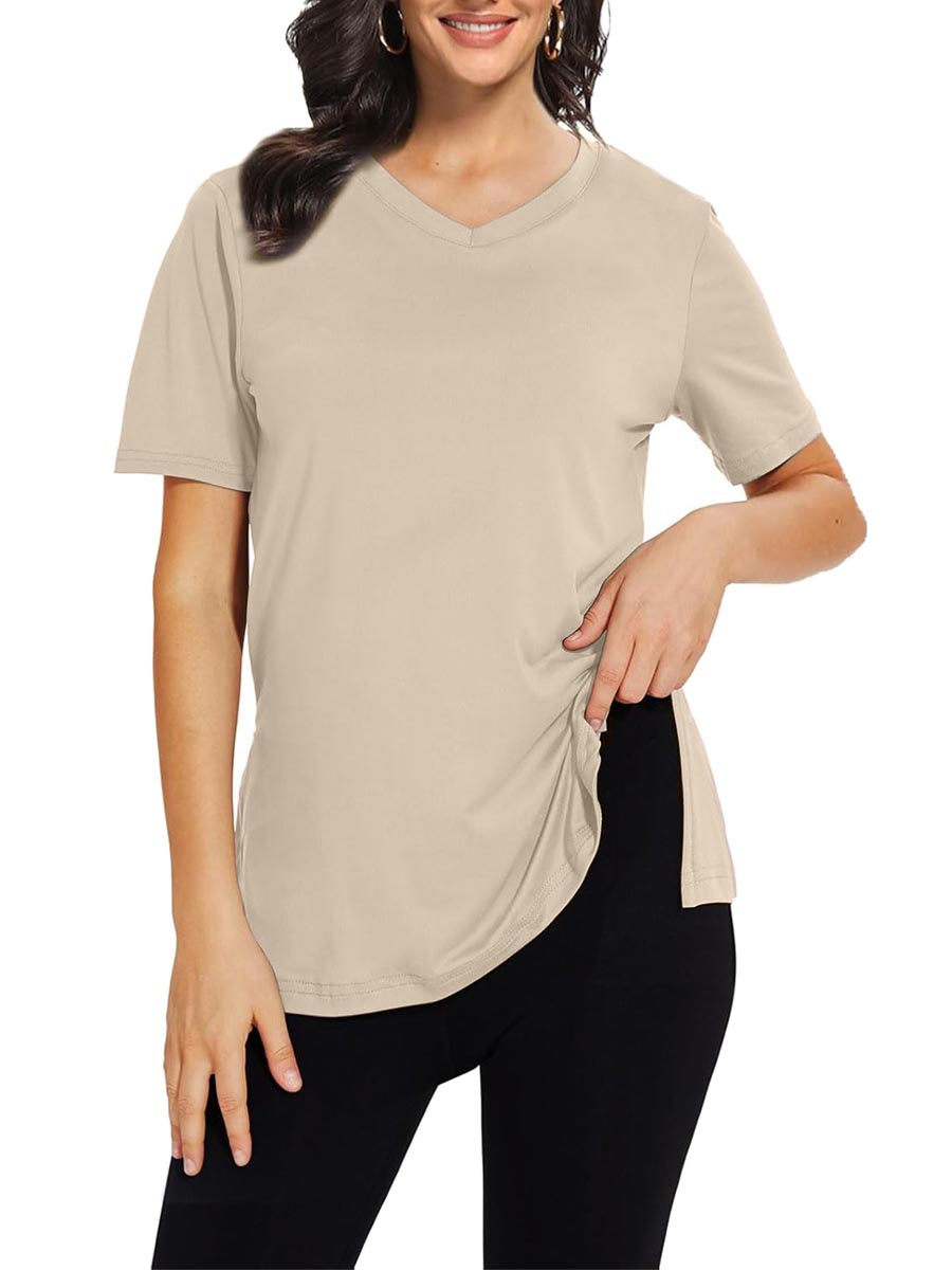 Women's Casual V Neck Side Slit T-Shirt Summer Loose Basic Tops