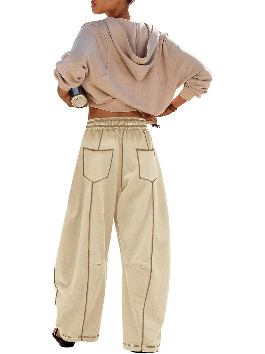 Women's Casual Drawstring Wide Leg Sweatpants Baggy Barrel Pants