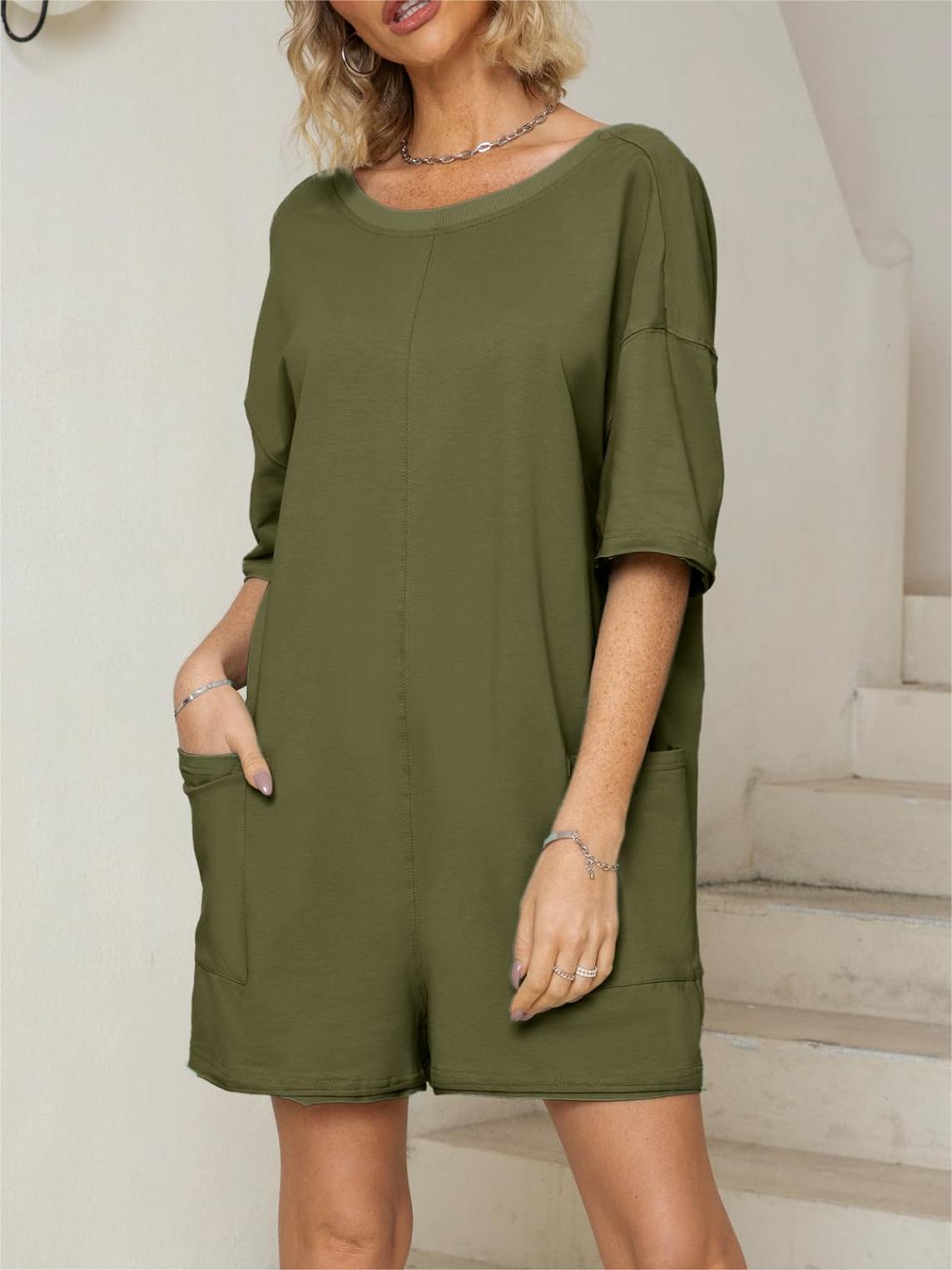 2024 Hot Shot Back V Neck Half Sleeve Jumpsuit (Buy 2 Free Shipping)