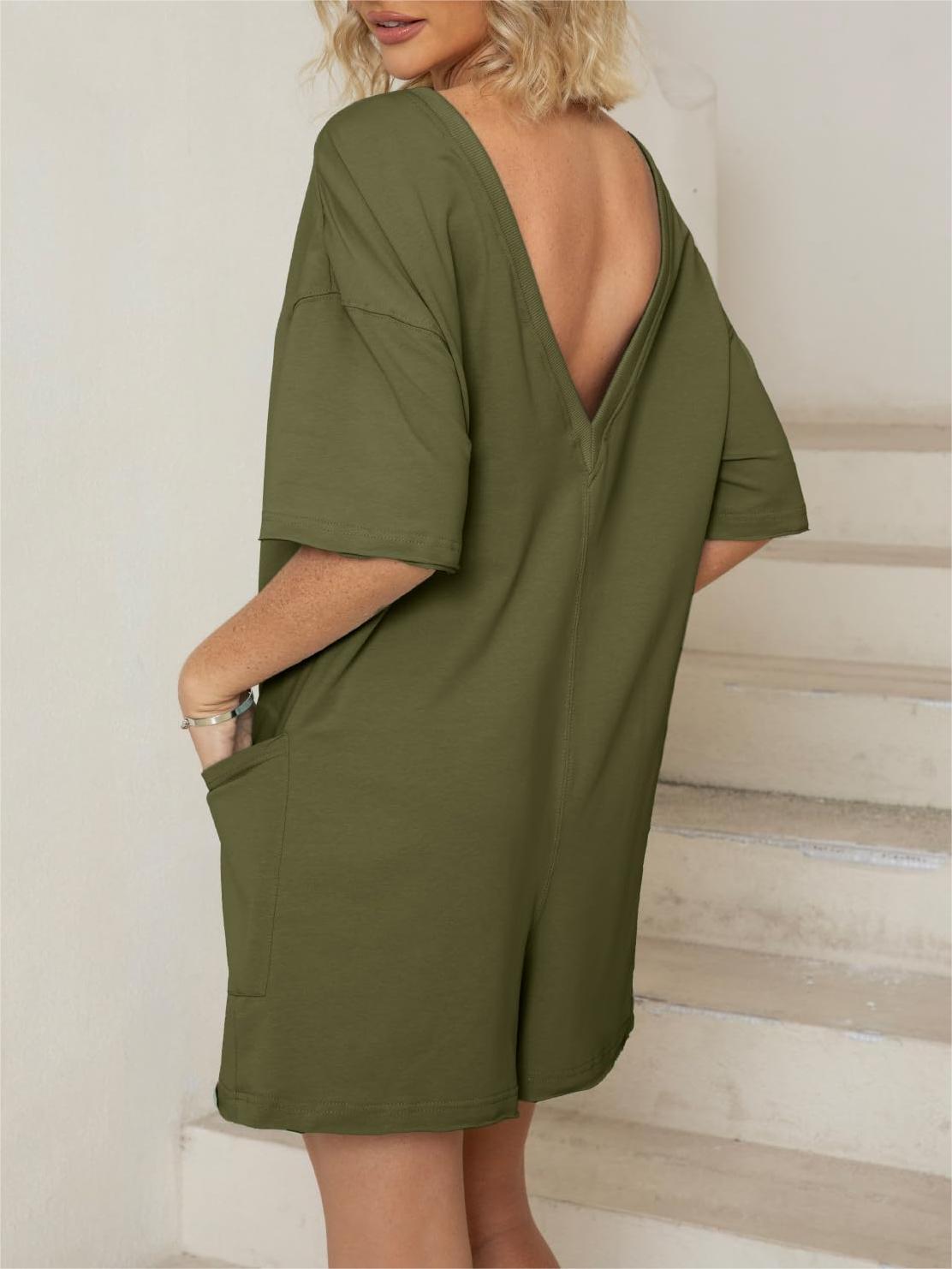 2024 Hot Shot Back V Neck Half Sleeve Jumpsuit (Buy 2 Free Shipping)