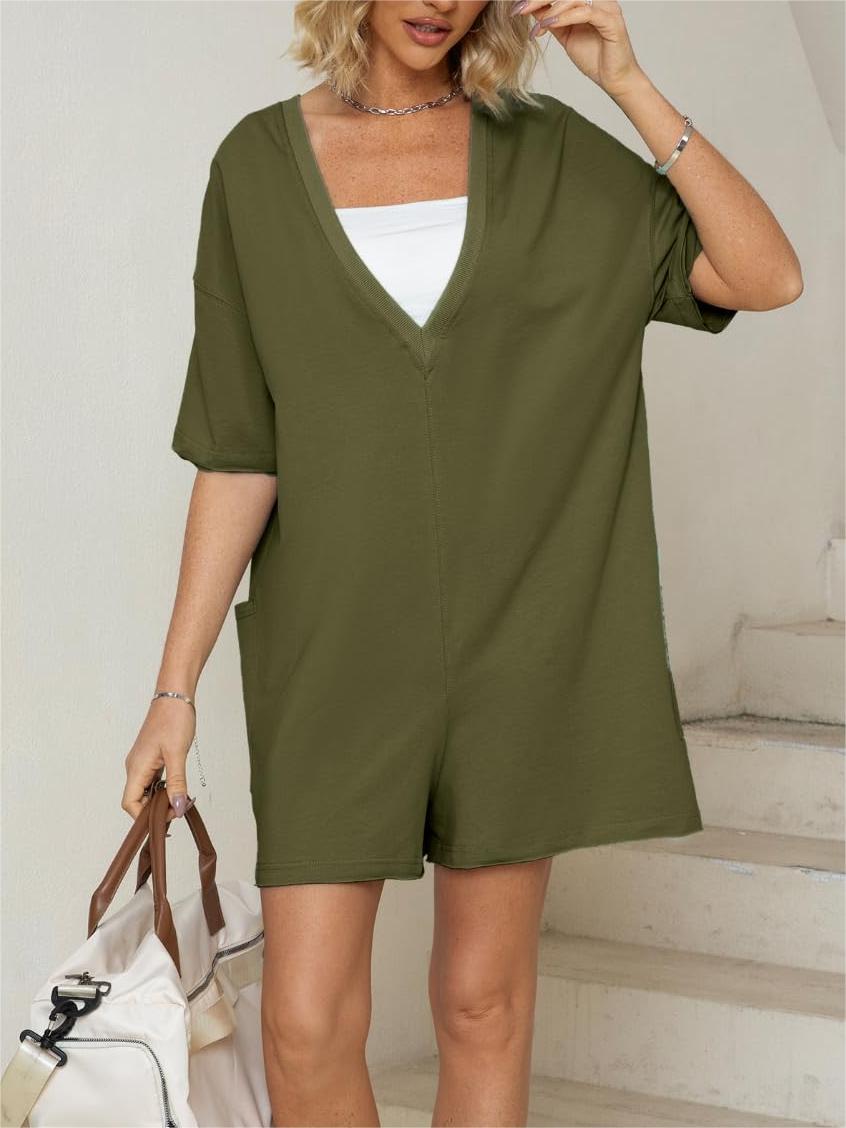 2024 Hot Shot Back V Neck Half Sleeve Jumpsuit (Buy 2 Free Shipping)