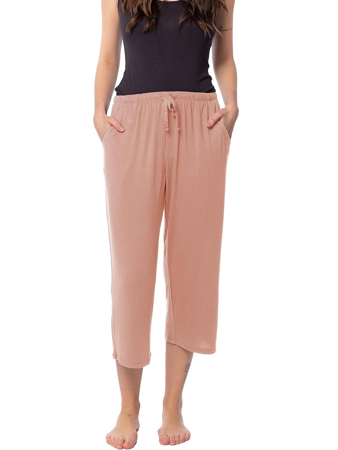 Women's Relaxed Flowy Drawsting Cropped Yoga Lounge Pants with Pocket