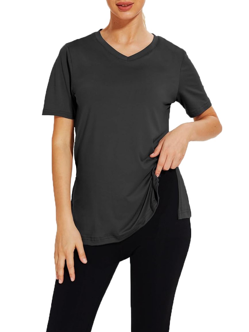 Women's Casual V Neck Side Slit T-Shirt Summer Loose Basic Tops