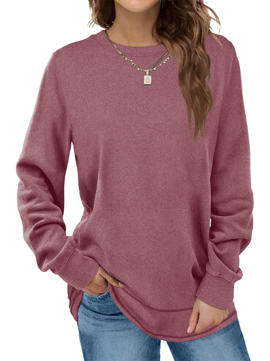 HOT SALE Women's Crewneck Long Sleeve Sweatshirt Curved Hem Tunic Tops