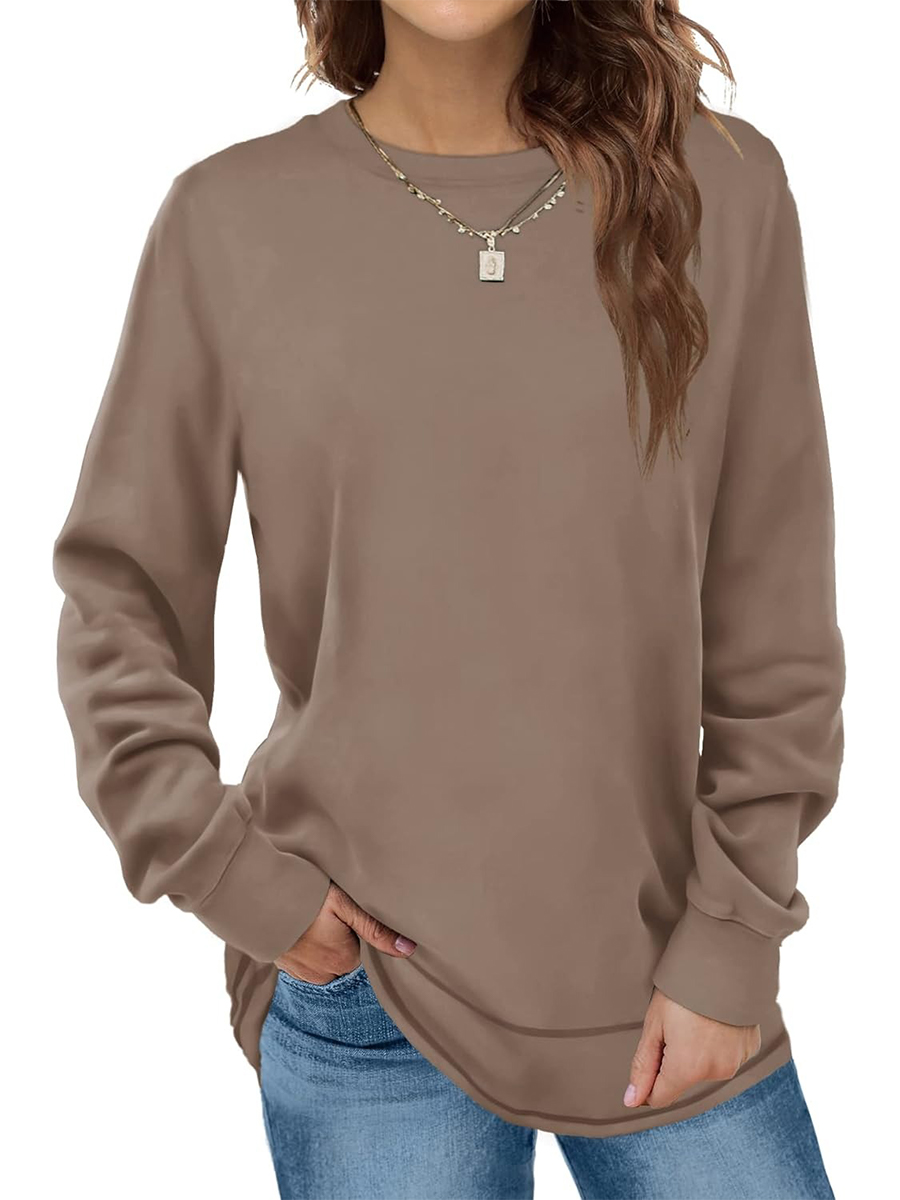 HOT SALE Women's Crewneck Long Sleeve Sweatshirt Curved Hem Tunic Tops