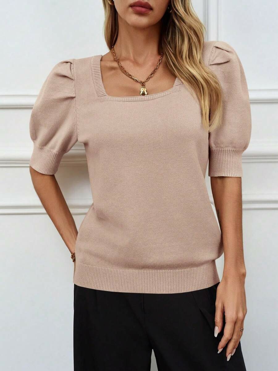 HOT SALE Women's Square Neck Puff Short Sleeve Sweater Tops