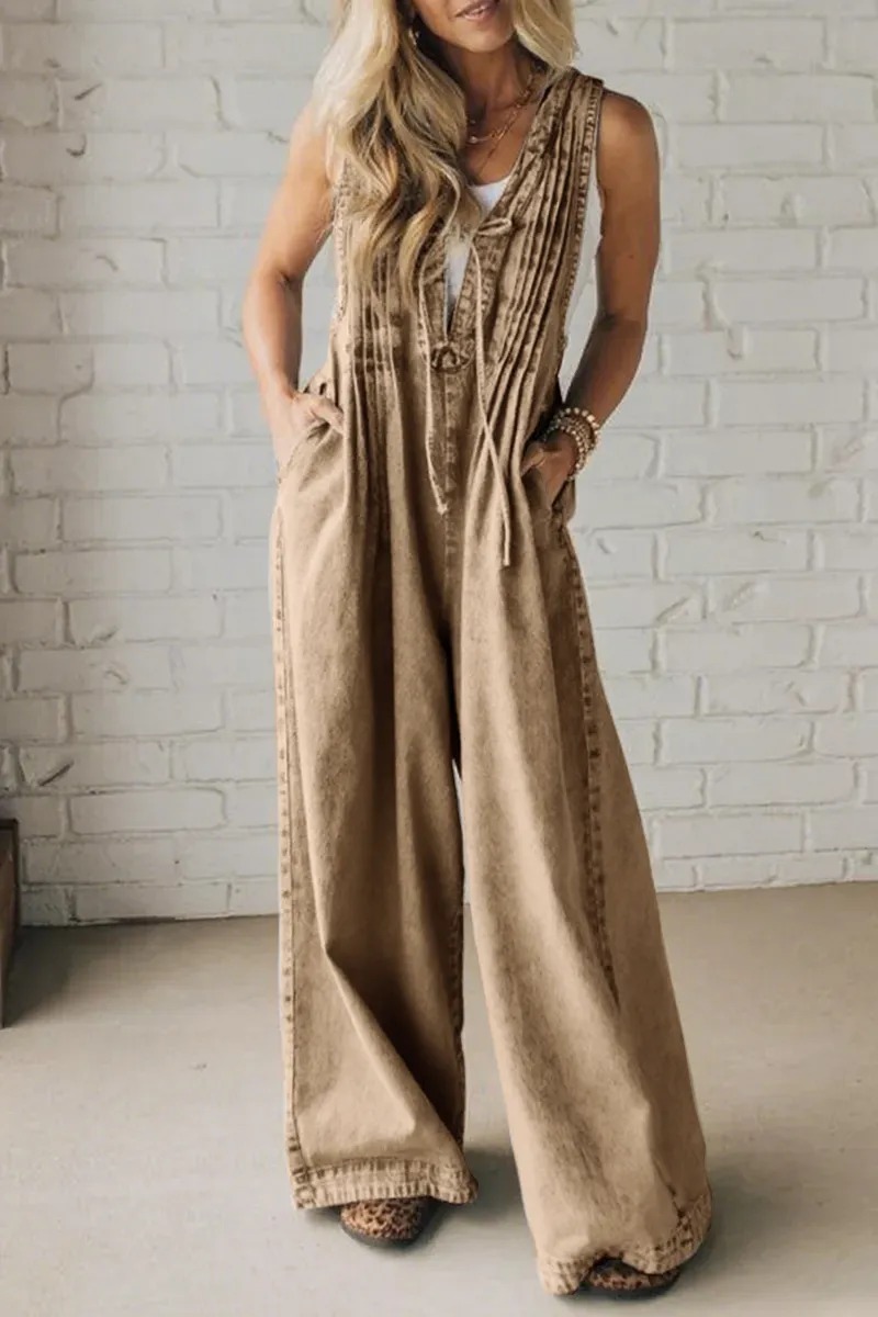 HOT SALE Women's Acid Wash Pintuck Jumpsuit