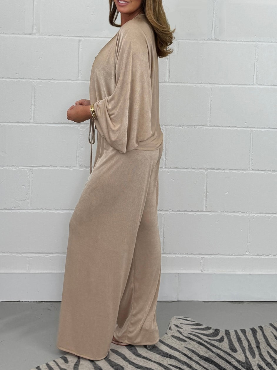 Ruched Drawsting Top & Wide Leg Pants Lounge Set
