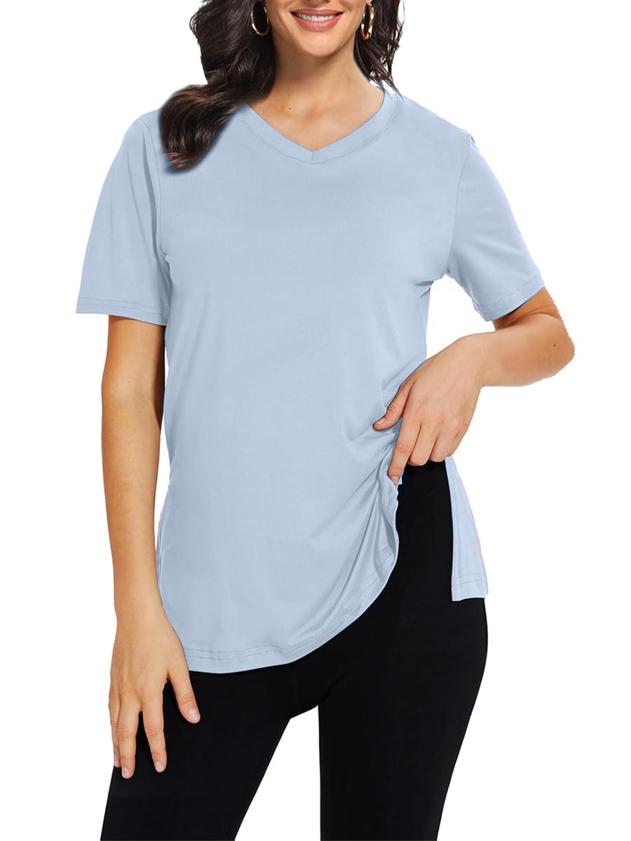 Women's Casual V Neck Side Slit T-Shirt Summer Loose Basic Tops
