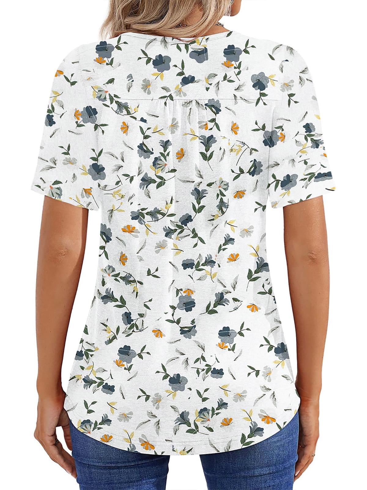 Women Summer Pleated Short Sleeve Tunic Blouses Shirts