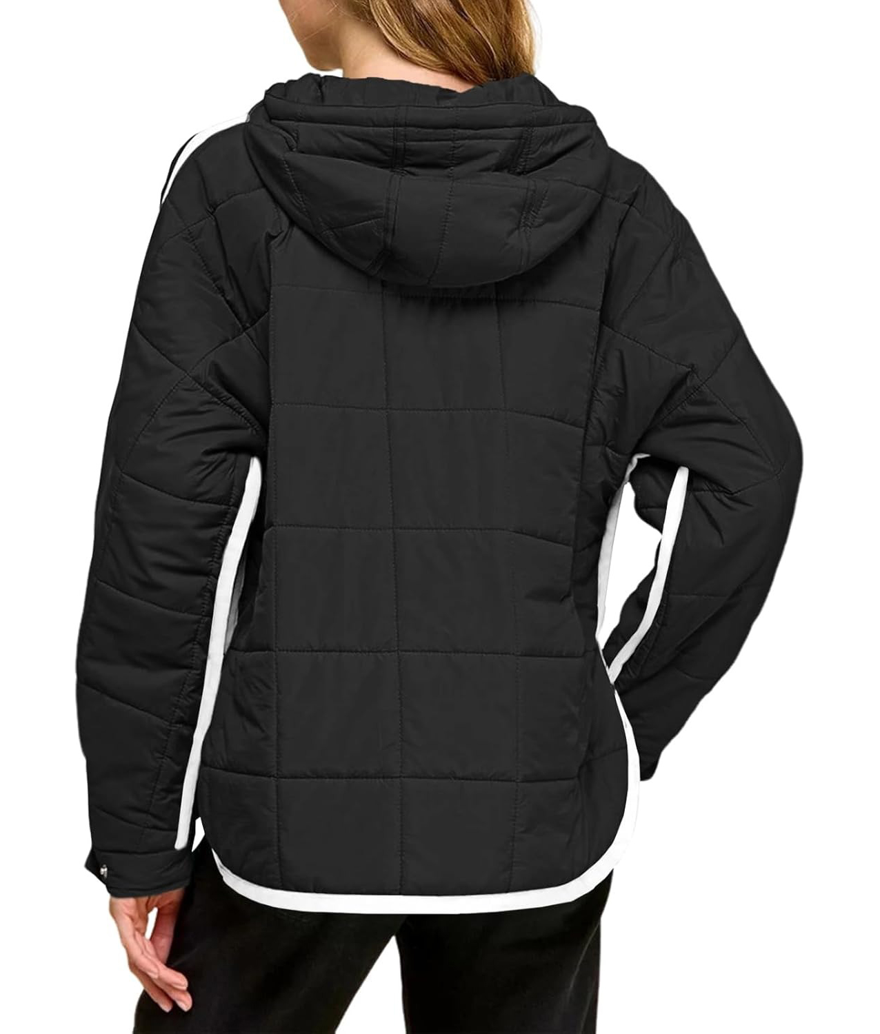 Women's Puffer Quilted Color Block Puffy Pocket Hoodie Jacket
