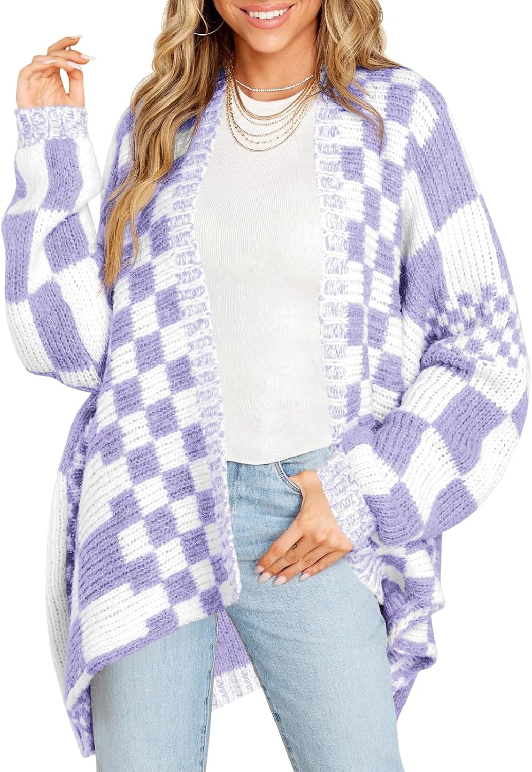 HOT SALE Women's Checkered Sweater Color Block Plaid Cardigans