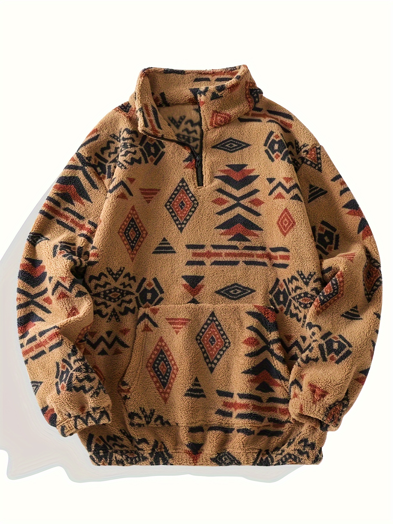 Women's Geometric Print Half Zip Sherpa Pullover Sweatshirt