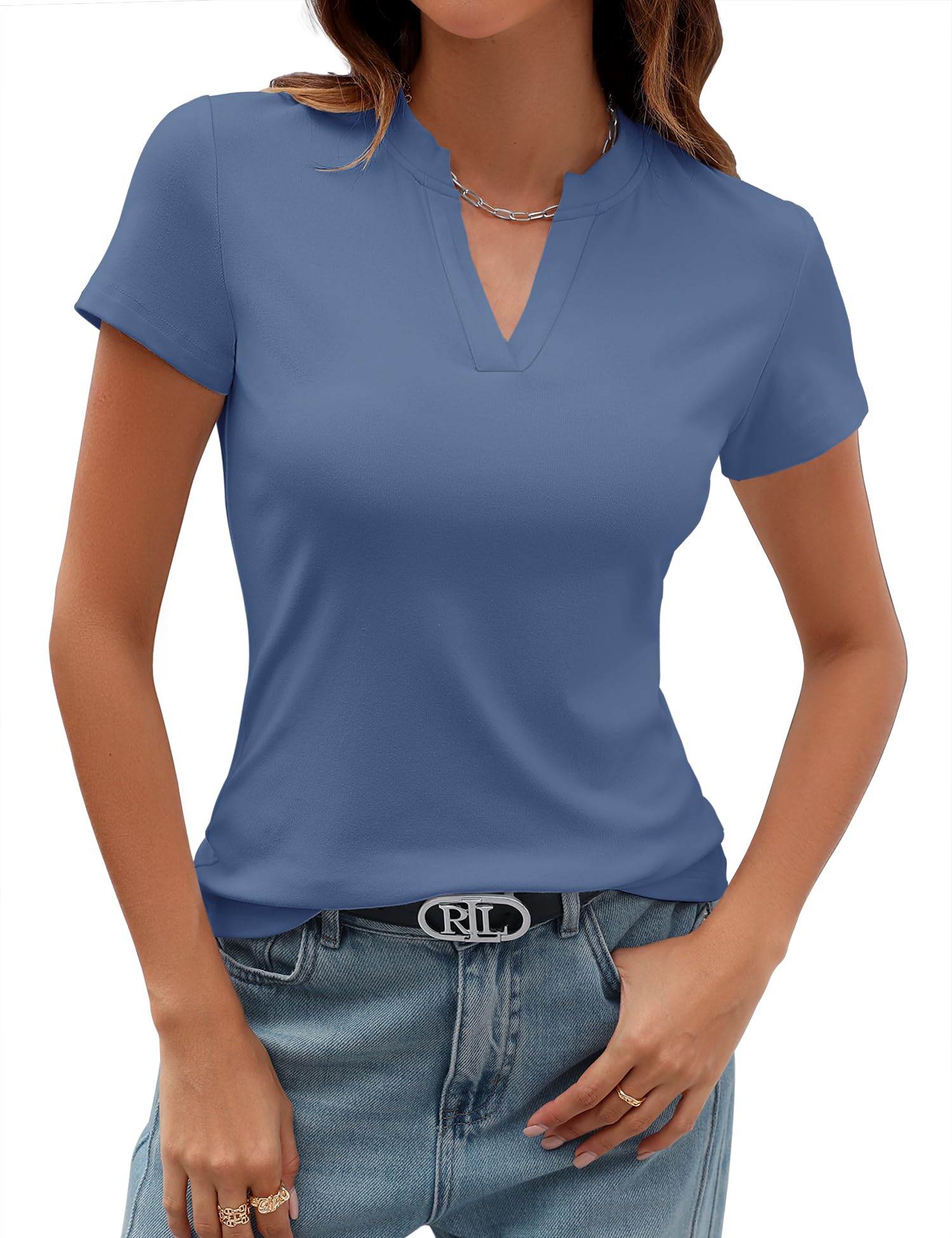 HOT SALE Women's V Neck T-Shirts Slim Fit Basic Tops for Work