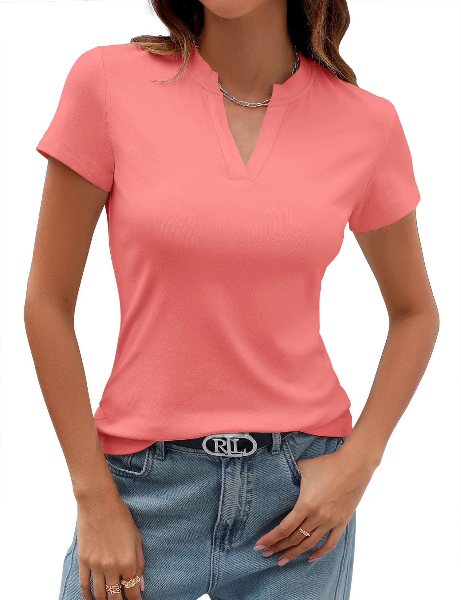 HOT SALE Women's V Neck T-Shirts Slim Fit Basic Tops for Work