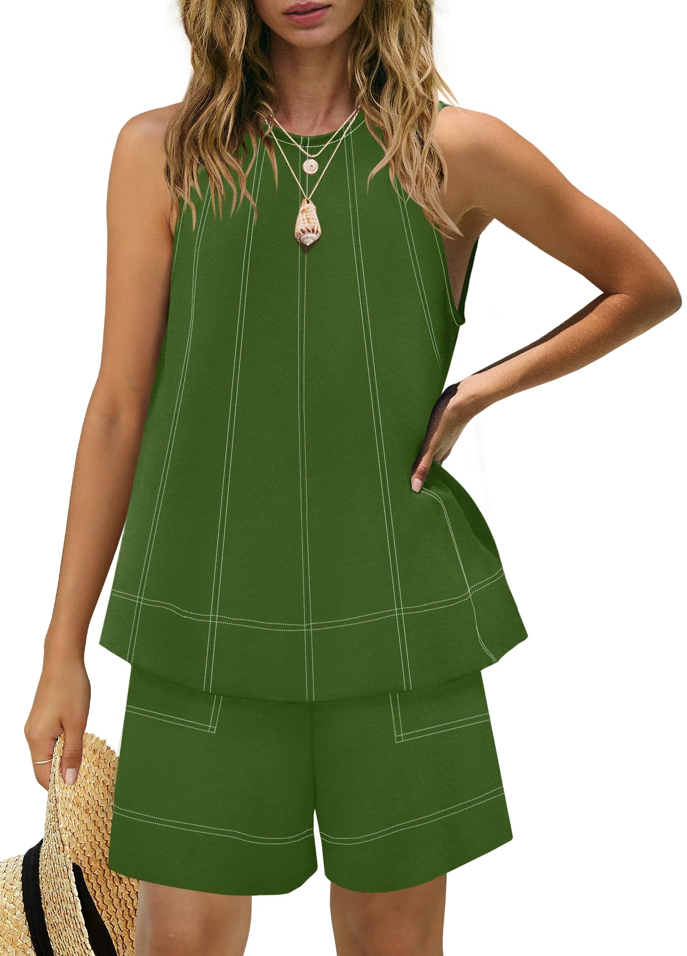 HOT SALE Women's Stitching Sleeveless Tank Top and Shorts Sets