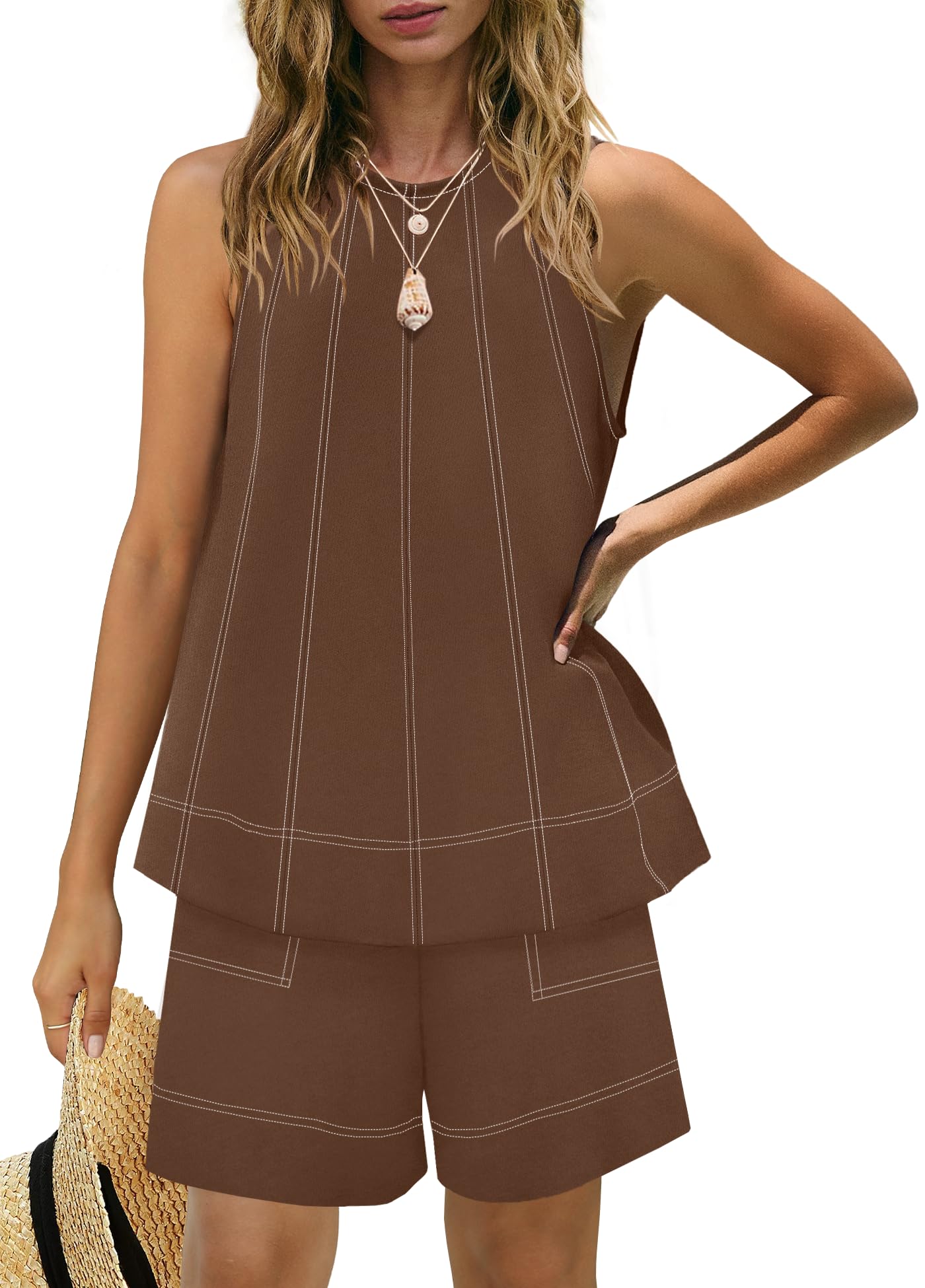 HOT SALE Women's Stitching Sleeveless Tank Top and Shorts Sets