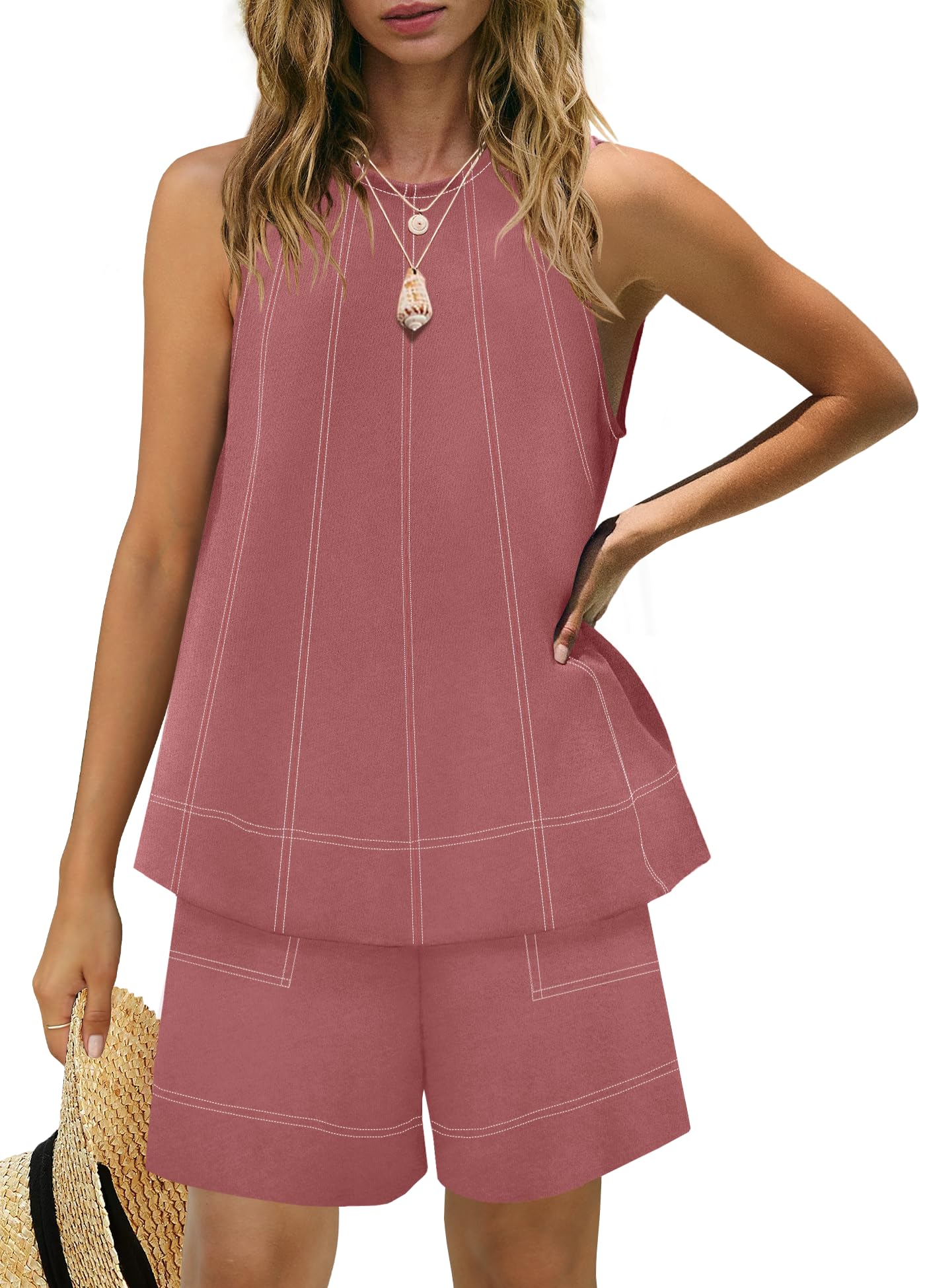 HOT SALE Women's Stitching Sleeveless Tank Top and Shorts Sets