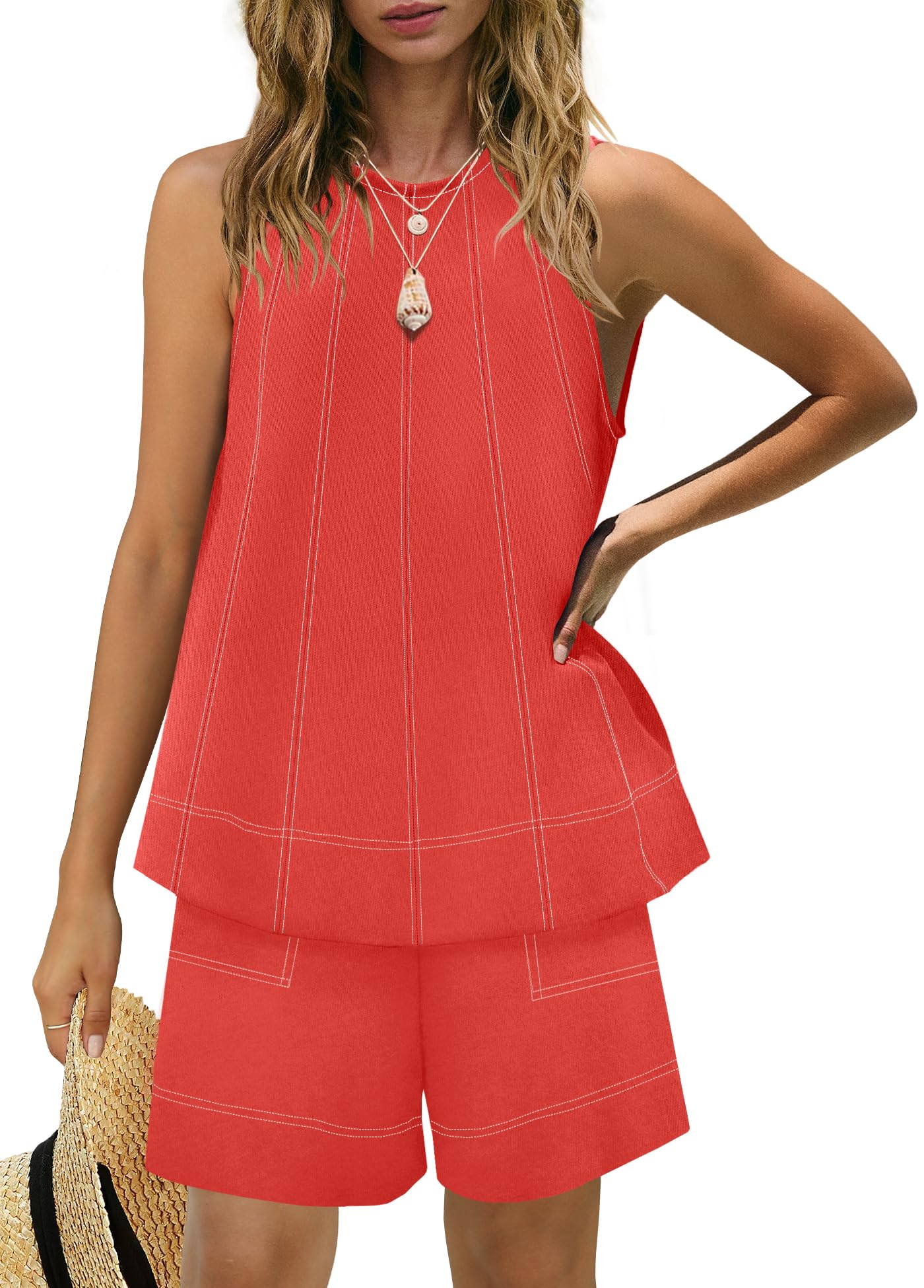 HOT SALE Women's Stitching Sleeveless Tank Top and Shorts Sets
