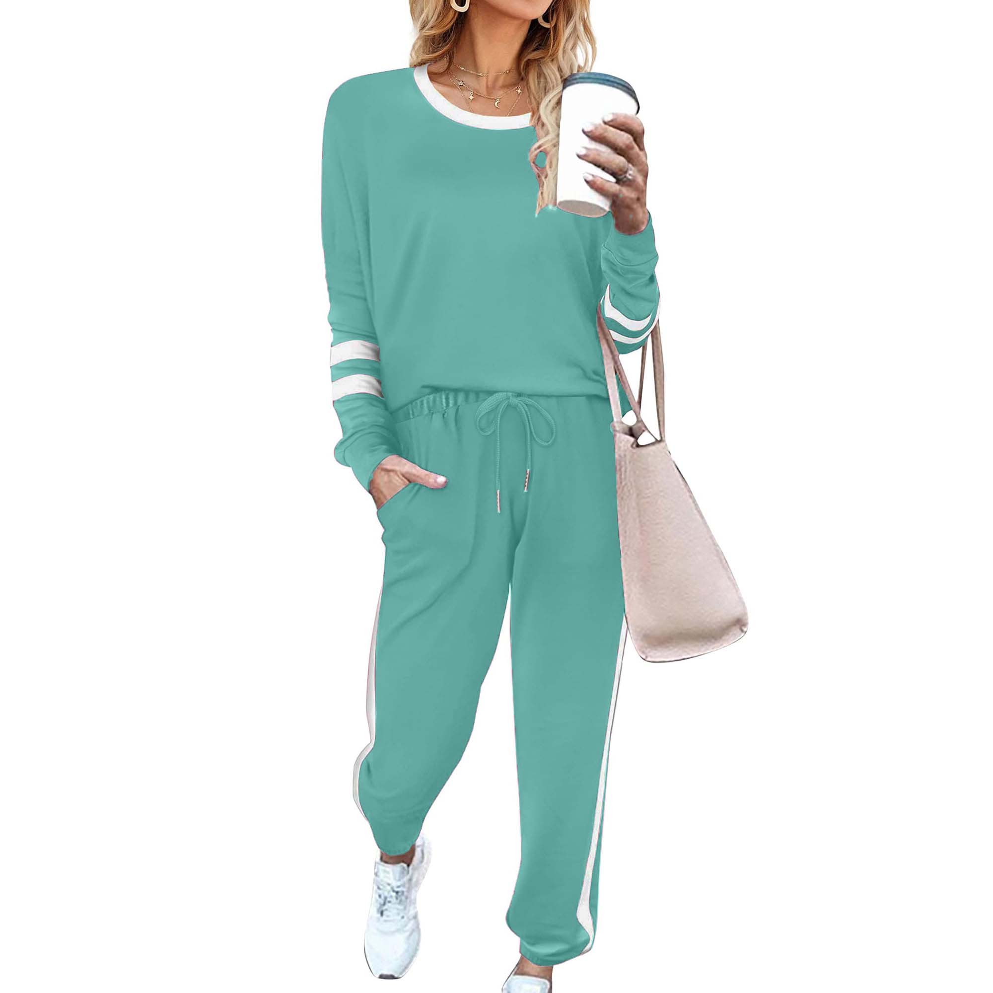 Womens Casual Crewneck Sweatshirts Pullover 2 Piece Outfits