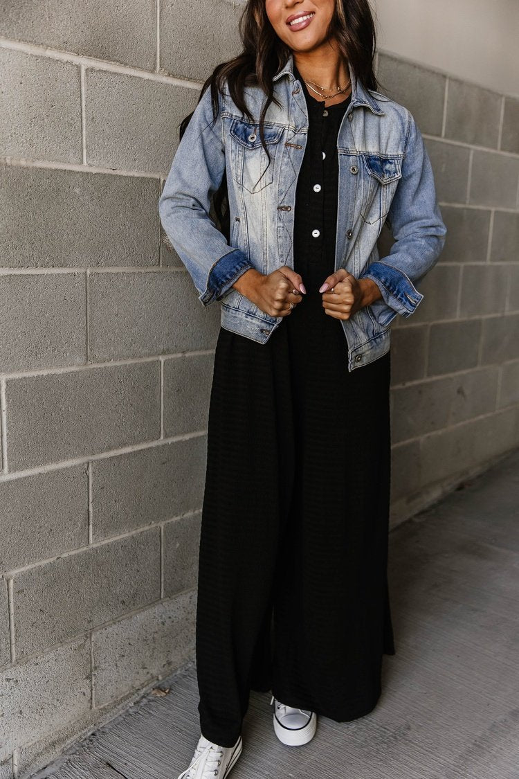 Short Sleeve Button-front Textured Jumpsuit