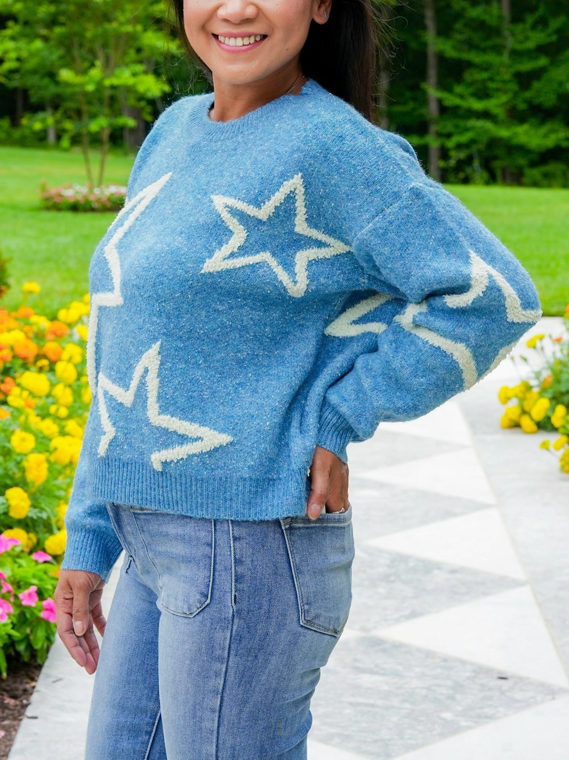 Star Pattern Contrast Long Sleeve Pullover Sweater