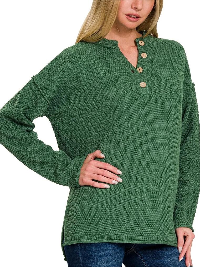 HOT SALE Half Button Henley Knit Sweater