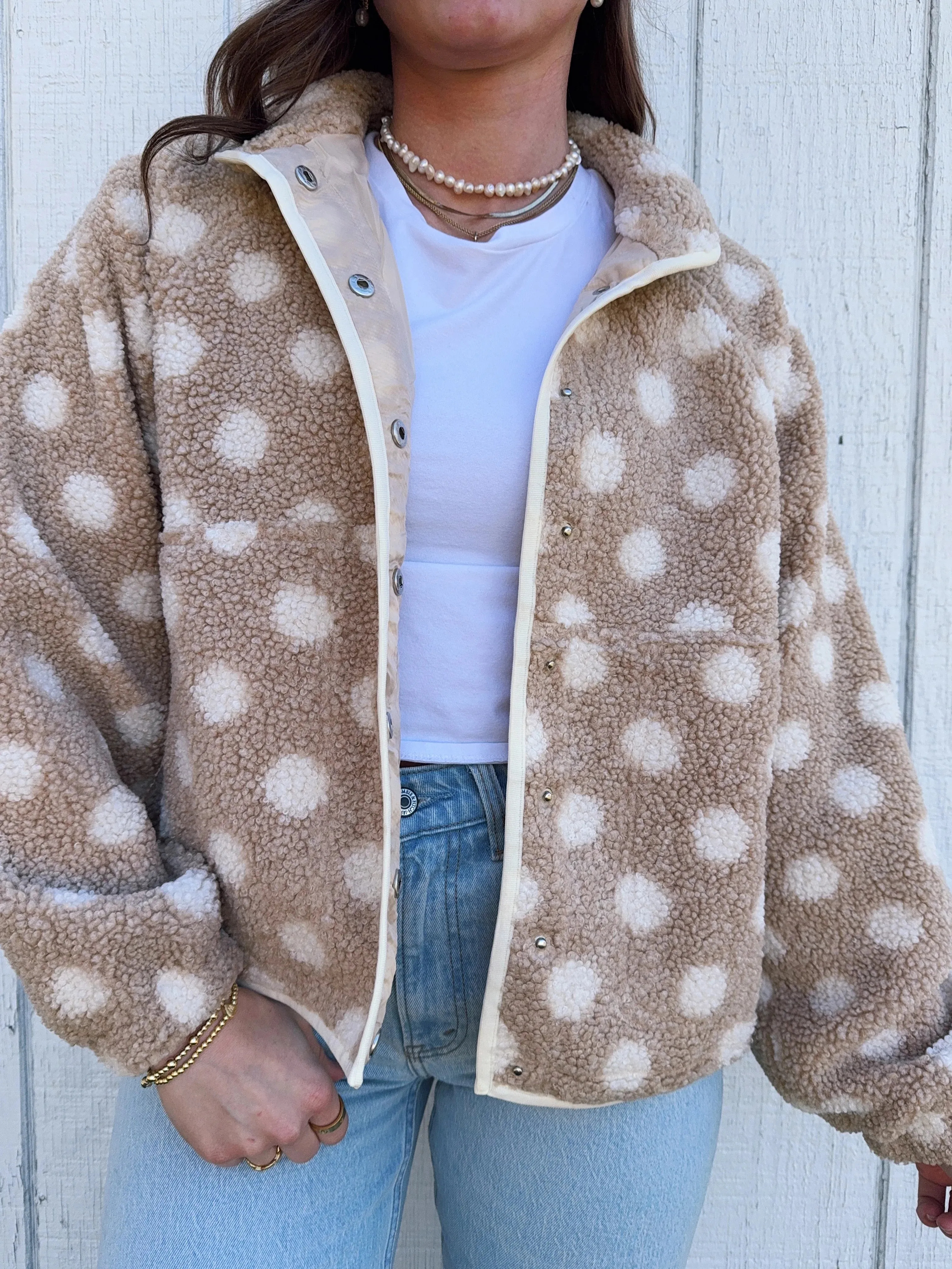 HOT SALE Women's Fleece Polka Dot Lapel Button Down Coat