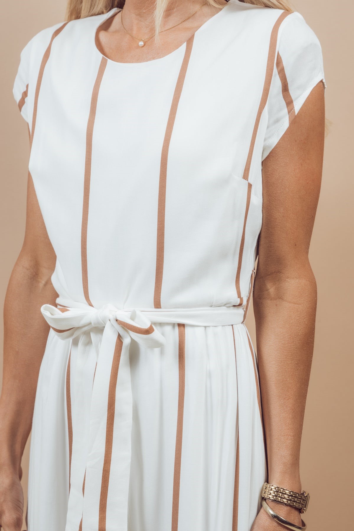 Short Capped Sleeve Striped Lace-up Jumpsuit