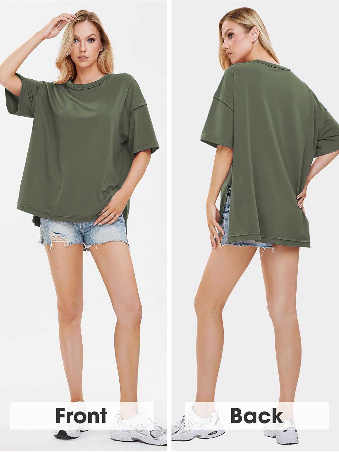 HOT SALE Oversized Crewneck Loose Side Slit Plus T-shirts