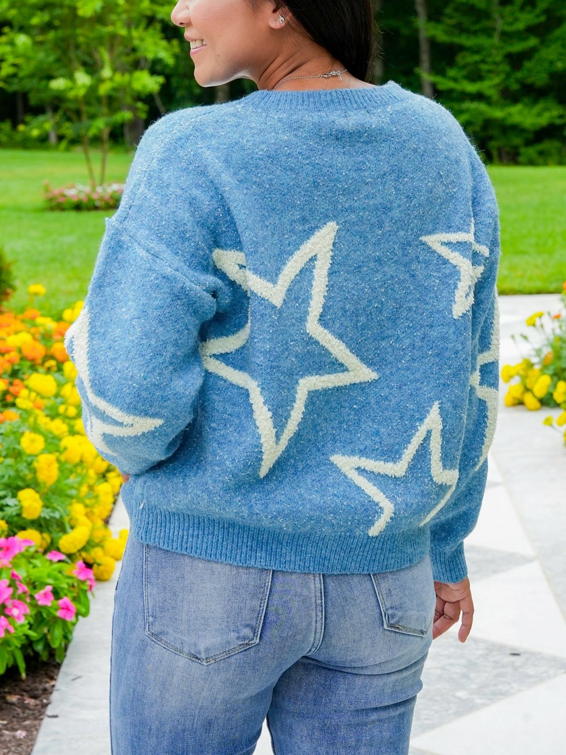 Star Pattern Contrast Long Sleeve Pullover Sweater