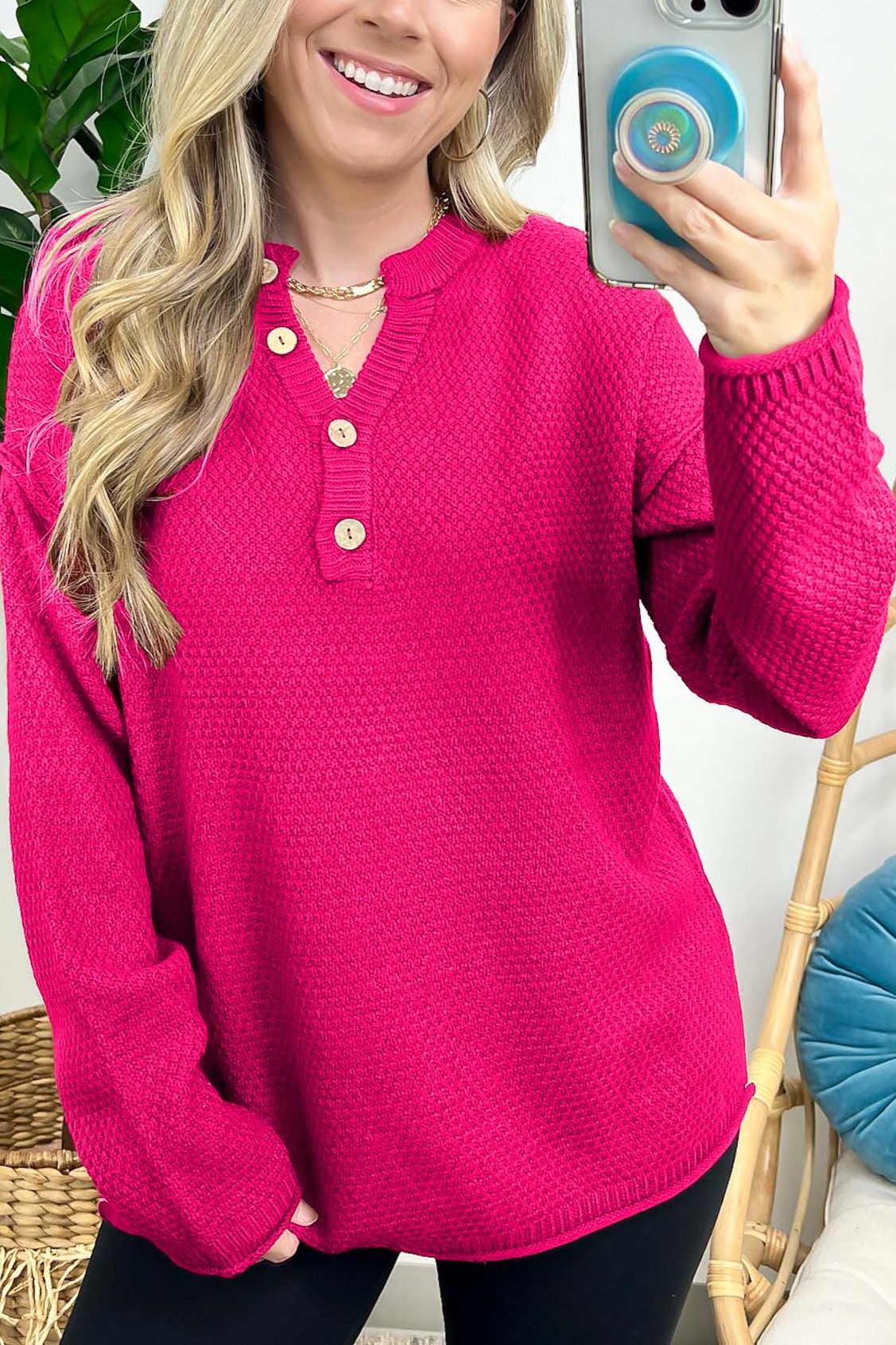 Half Button Henley Knit Sweater