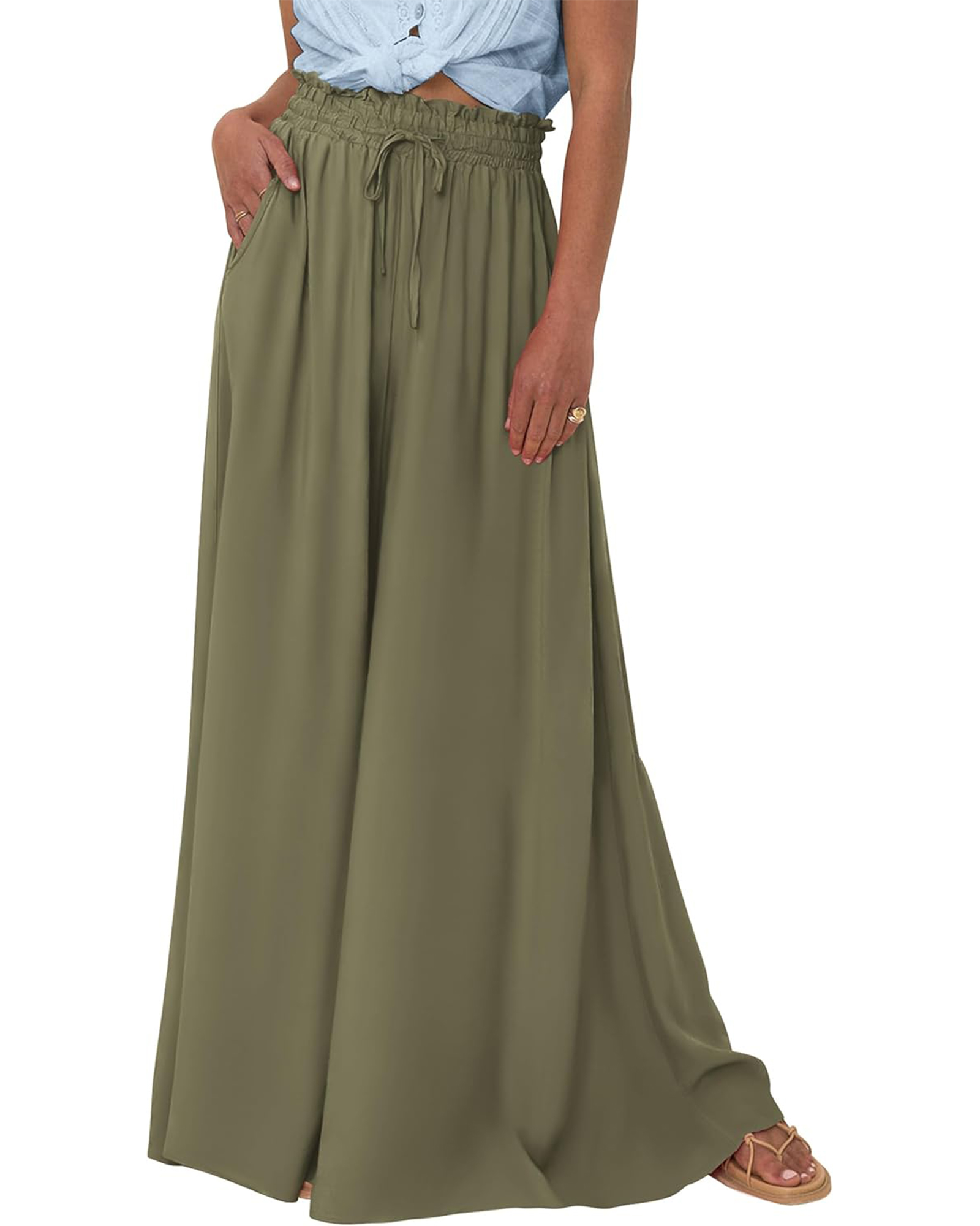 HOT SALE Women's Casual Floral Solid High Waist Wide Leg Pants