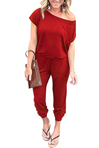 Women's  Off Shoulder Elastic Waist Stretchy Long Romper Jumpsuit