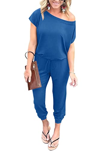 Women's  Off Shoulder Elastic Waist Stretchy Long Romper Jumpsuit