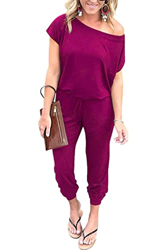 Women's  Off Shoulder Elastic Waist Stretchy Long Romper Jumpsuit