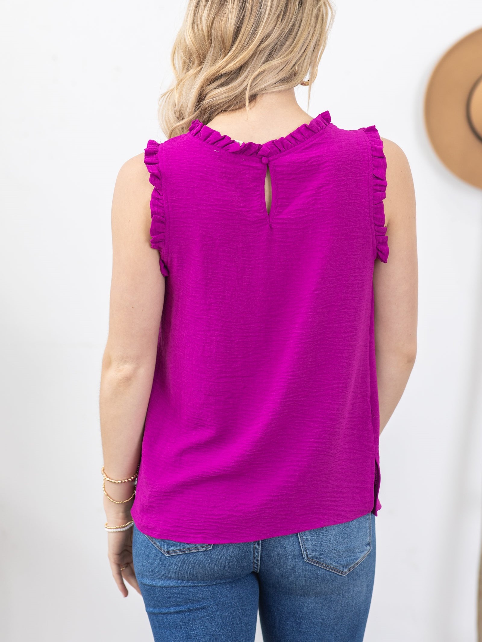 Solid Mock Neck With Ruffle Woven Top