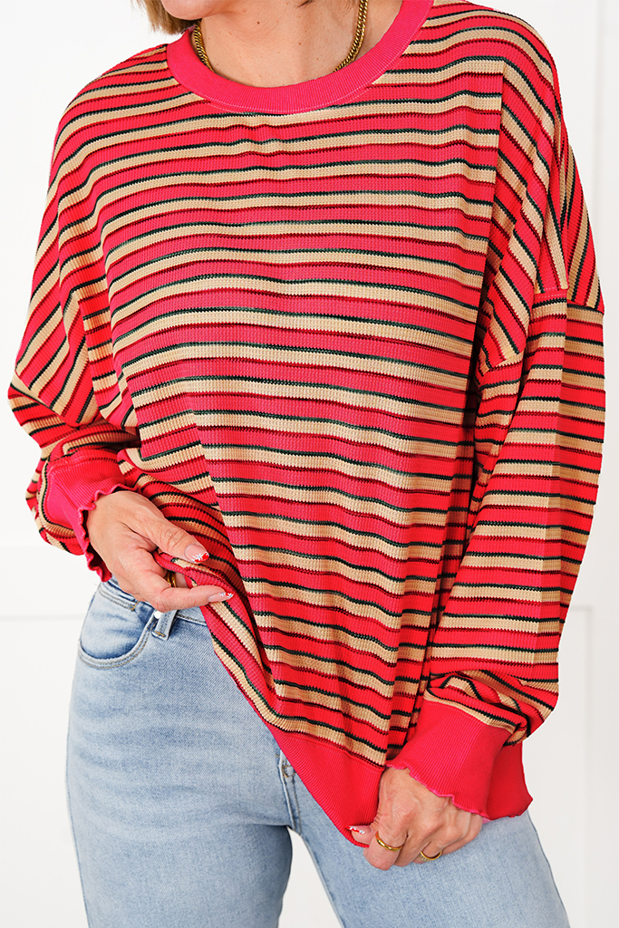 Oversized Stripe Knit Long Sleeve Top