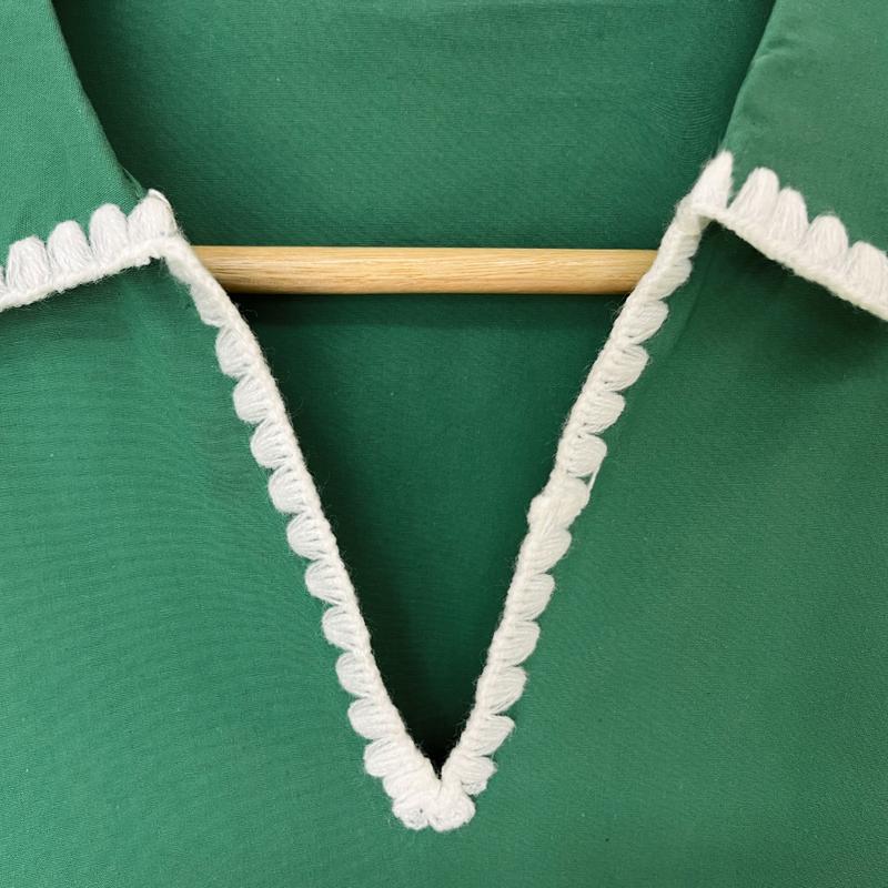 Women's Puff Sleeve Blouse V-Neck Lace Trim