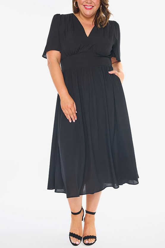 V Neck High Waist Smocked Dress