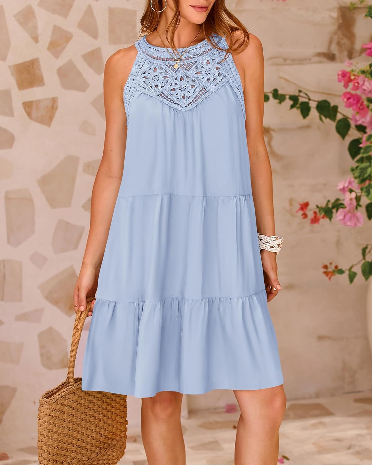 HOT SALE 2024 New Sleeveless Flower Hollow Halter A-line Dress (Buy 2 Free Shipping)
