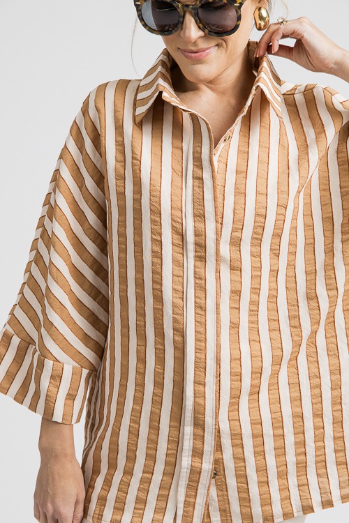 Oversized Textured Dolman Sleeve Stripes Shirt