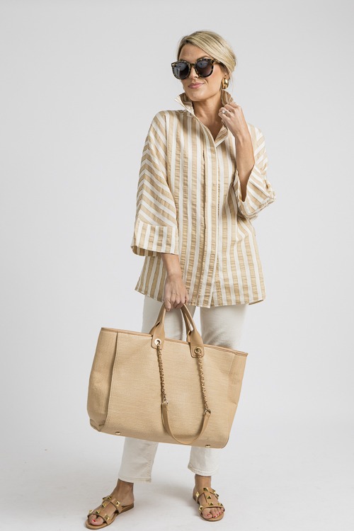 Oversized Textured Dolman Sleeve Stripes Shirt