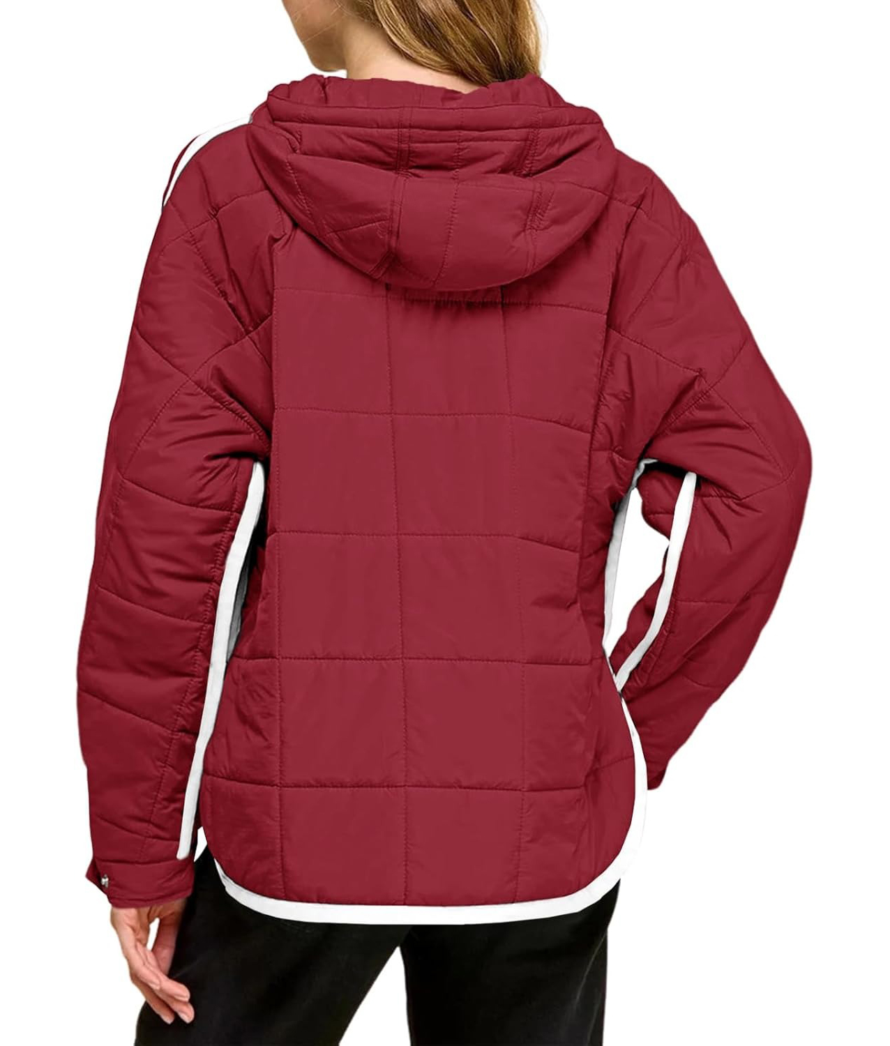 Women's Puffer Quilted Color Block Puffy Pocket Hoodie Jacket