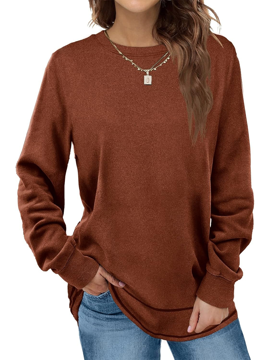 HOT SALE Women's Crewneck Long Sleeve Sweatshirt Curved Hem Tunic Tops