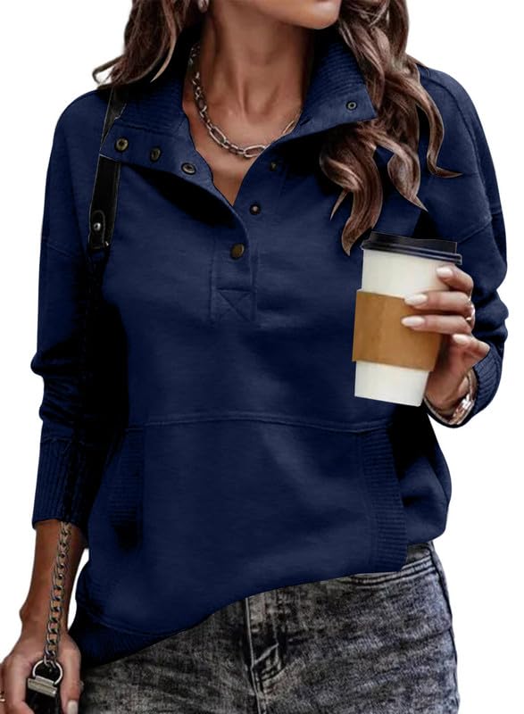 Women's Button Lapel Sweatshirt With Pockets(Buy 2 Free Shipping)